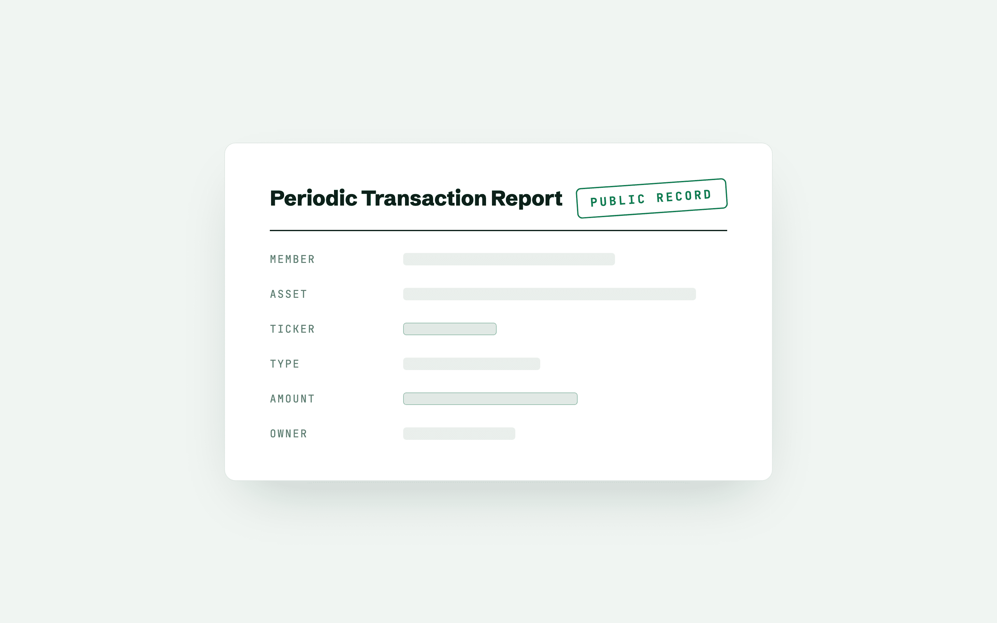 A stylized periodic transaction report rendered as terminal data